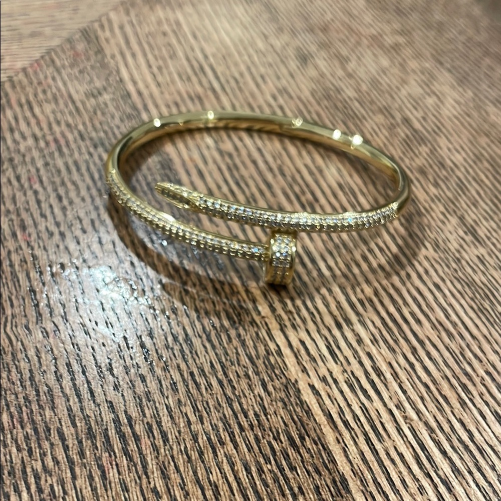 Gold Crystal Nail-Style Wrap Bangle Bracelet